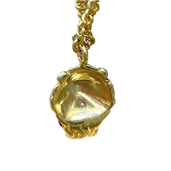 AUTHENTIC - Gucci Necklace Gold Metal Lion Head Red Crystal Pendant - Picture 8 of 11